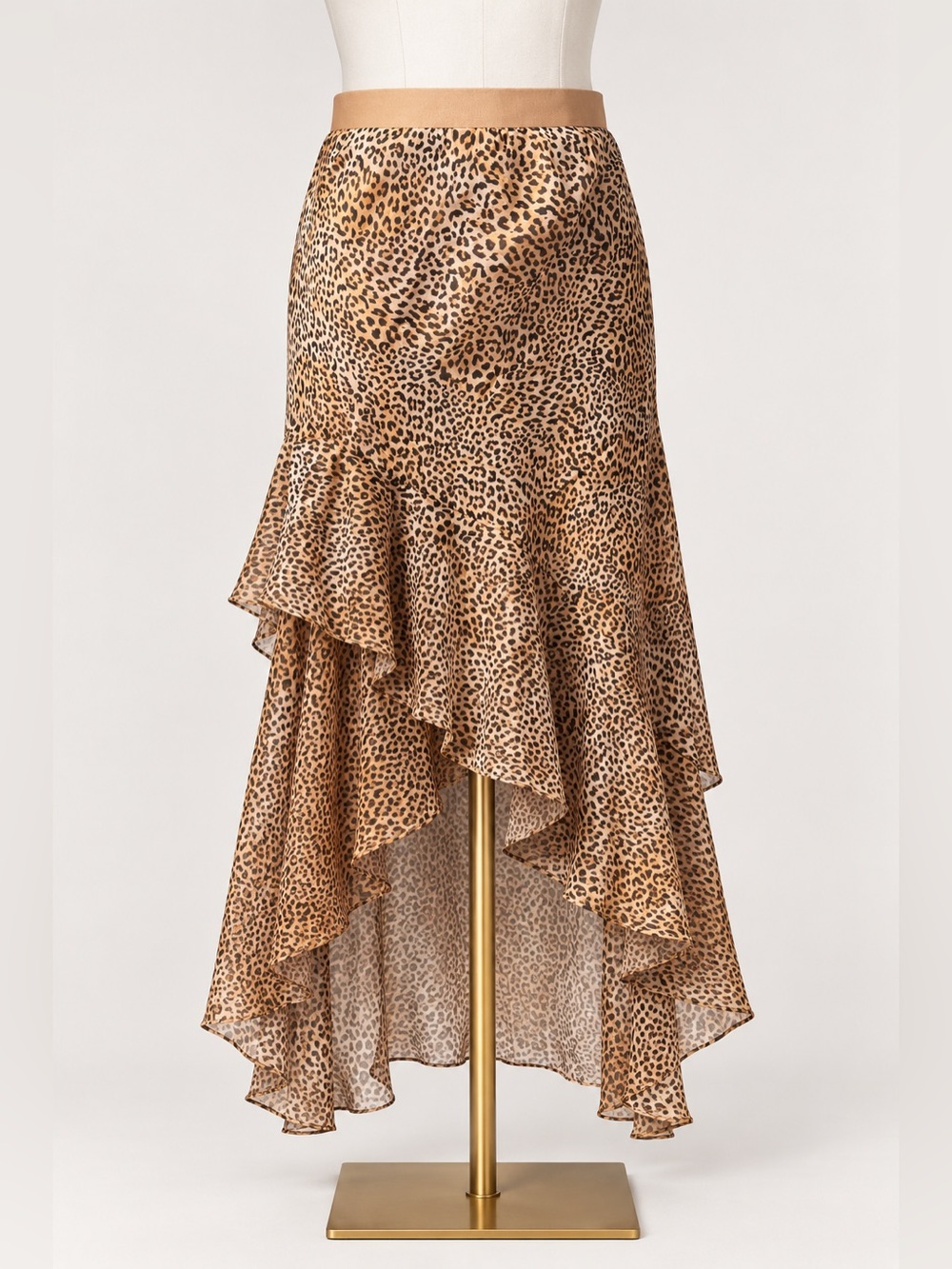 NWT CAMI NYC Yazmeena Asymmetric Ruffle Chiffon Leopard Print Skirt
